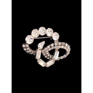 Vintage Sandor Signed Rhinestone Brooch Silver Tone